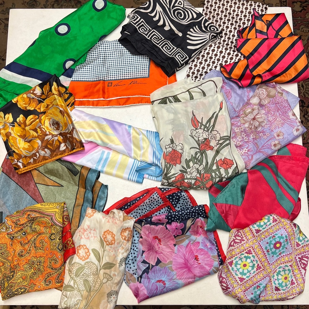 Vintage scarf lot 15 piece bundle silk retro prints